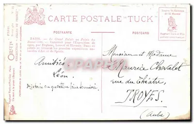 Paryż. Grand Palais — Wystawa Sztuk Pięknych 1900 — Tuck & Fils — Rewers
