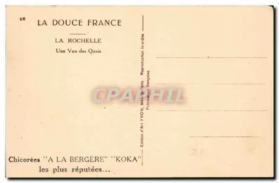 La Rochelle — Vista dos Cais com edifício com sino — Edição de Arte YVON, n°16 — Verso