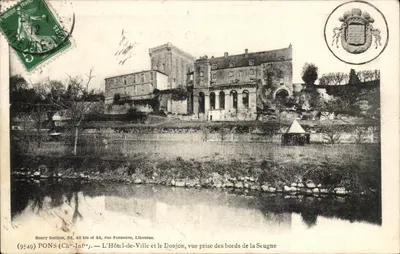 O Hôtel-de-Ville e o Donjon, vista tirada das margens da Stugne — Henry Guillier, 34, 42 bis e 44, rue Fonneuve, Libourne
