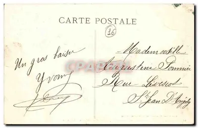 O Hôtel-de-Ville e o Donjon, vista tirada das margens da Stugne — Henry Guillier, 34, 42 bis e 44, rue Fonneuve, Libourne — Verso