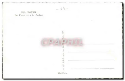 Royan — La Plage vers le Casino — C.A.P. (62) Rue Léonard de Paris 1359 — Verso