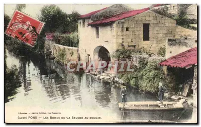 Ponte Bilhete postal antigo os bordos da Seugne ao moinho (moinho)