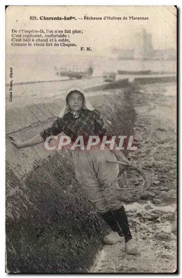 Bilhete postal antigo Pescadora de ostras de Marennes TOP