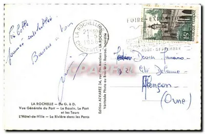 La Rochelle — Vista Geral do Porto, O Bassin, O Porto e as Torres — Edição Alvarez — Verso