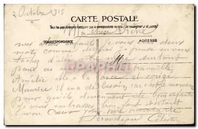 Ruínas de um edifício em Strasbourg — 2 de outubro de 1915 — Carta postal — Verso