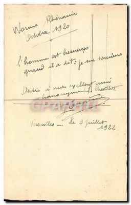 Soldado em uniforme — 1920 — Versailles, número de série ilegível — Verso