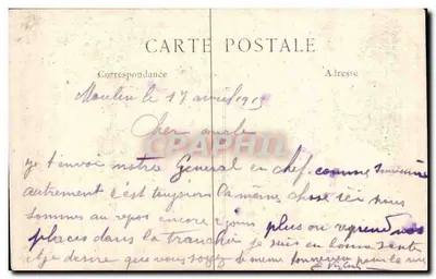 O Geral Joffre — Comandante-em-chefe das forças francesas — L. C. H. Paris — Verso