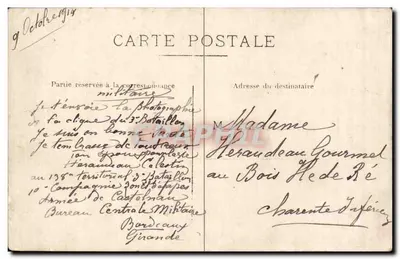 Partie du 3e Bataillon — 138e Territorial — Armée de Castelnaud — 9 octobre 1914 — Éditeur non visible — Verso
