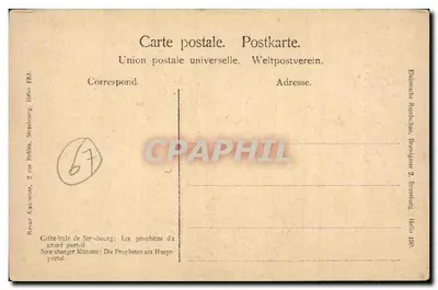Katedra w Strasburgu — Prorocy na dużym portalu — Wydawca: Rue de l'Association, 2 rue Brûlée, Strasbourg — Rewers