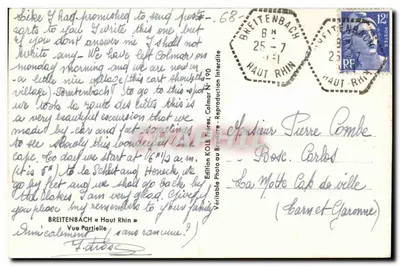 Breitenbach — Vista Parcial — Edição Koll Frères, Colmar, N° 190 — Verso