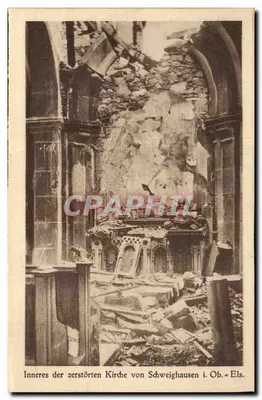 Interior da igreja destruída de Schweighausen i. Ob. Els. — Edição A. Dreyfns, n° 2779
