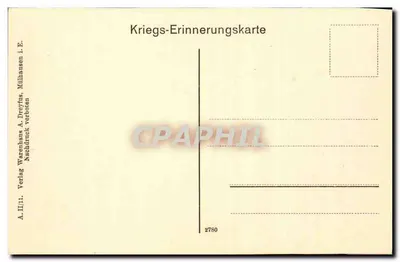Tropas de armamento durante o desfile — Carta de lembrança de guerra — Editor Warenhaus A. Dreyfus, Mülhausen — Verso