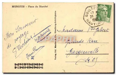 Munster - Plac Gospodarczy — wydawca Verlag Jul. Manias & Cie, Strasbourg — Rewers