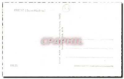 Étretat — Vista das falésias e do cabanão de praia — Edição ALFA, n° 325.23 — Verso