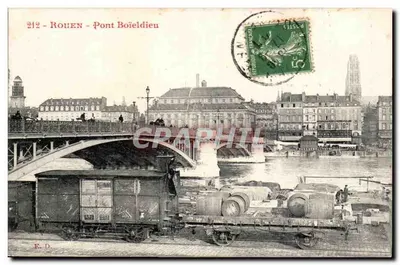 Rouen - Ponte Boieldieu — vista com trem e barco — E. D. editor