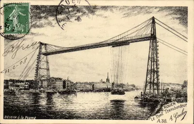 O Pont Transbordeur em Rouen — desenho à pena, editor A. Goulon, série A.38