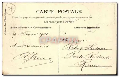 Port w Marsylii — statek żaglowy — rysunek piórem, A. Gouillon — Rewers