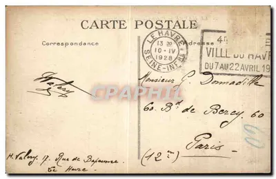 Le Havre — Praça Gambetta e Porto do Comércio — G. F., Le Havre — Verso