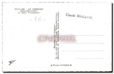 Le Tréport — vista do porto e da rua — La Cigogne — Verso