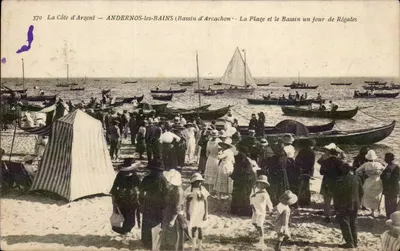 A Côte d'Argenl — ANDERNOS-les-BAINS (Bassin d'Arcachon) — A Praia e o Bassin em um dia de Regatas