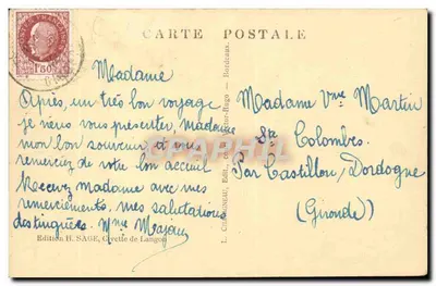 Langon (Gironde) — A Igreja de São Gervásio — Editor Elcée, n° 1025 — Verso