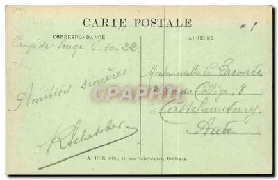 Camp de Souges (Gironde) — Les Tanks — A.H. Hue — Verso