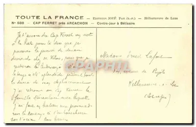Cap Ferret - Widok z przeciwległego światła do Bélisario — Wydawnictwo JOVÉ, Pau (b.p.) — Rewers
