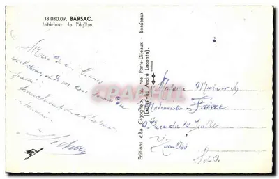 Interior da igreja — Barsac — Edições La Cigogne — Verso