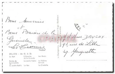 Blaye — Lembrança de Blaye — L. Chalagneau, 92, rue Victor Hugo, Bordeaux — Verso