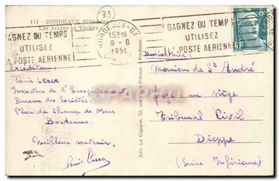 Die Allées de Tourny — Bordeaux — Verlag: Edit. La Cigogne, 32, rue de la Cigogne, Bordeaux — Rückseite
