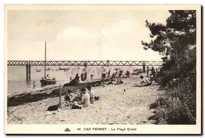 Cap Ferret - A Praia Oeste — vista de praia com banhistas e pontão — editor CPABETTI, n° 94