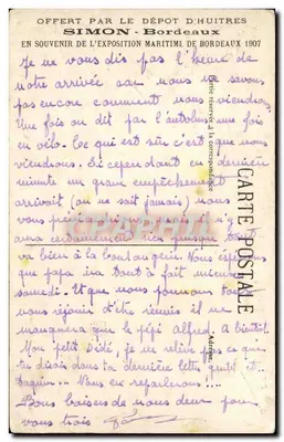 Bordeaux Bilhete postal antigo Exposição marítima de 1907 Pavilhão oficial da Rússia (Russia) — Verso