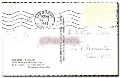 Libourne — Lembrete de Libourne — L. Chatagneau, fotógrafo — Verso