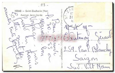 Saint-Zacharie (Var) — rua animada com charrete de boi — Editor La Cigogne, Marselha, n° 10343 — Verso