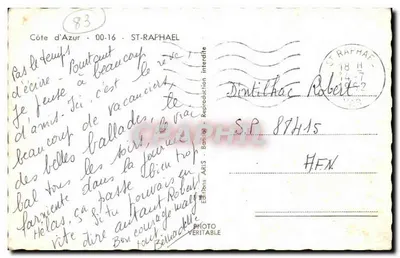 Plaża w Saint-Raphaël — widok z promenady z samochodami — Wydawnictwo ARIS nr 83 — Rewers