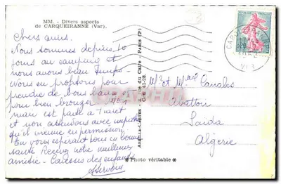 Carqueiranne — Lembrete de Carqueiranne — editor Abella-Cartes — Verso