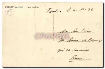 Toulon-sur-Mer — Vista geral — Editor Prot. Mielier Maccon, n°83 — Verso