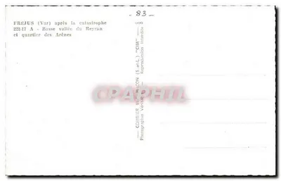 Fréjus (Var) após a catástrofe — Baixa vallée do Reyran e bairro das Arènes — Comsier Imprimeur — Verso