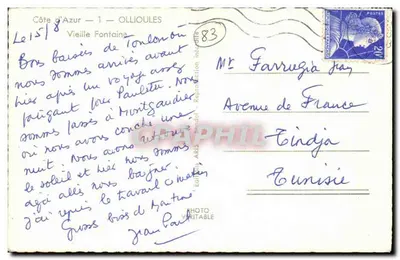 Ollioules — Stara fontanna — Fotografia A. B. (wydawca) — Rewers
