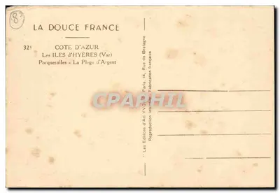 Porquerolles - A Praia de Argent — Côte d'Azur (Var) — Éditions d'Art YVO 14, Paris — Verso