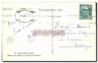 Bateaux de pêche et la Halle aux Poissons — Boulogne-sur-Mer — Éditions O.P. - Paris — Verso
