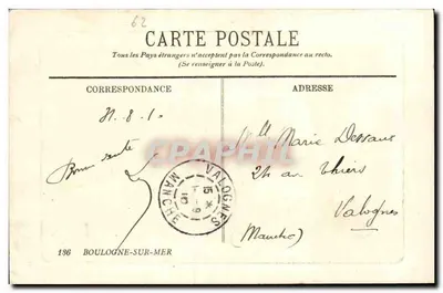 Boulogne-sur-Mer — Vue générale de la Plage — éditeur inconnu, n° de série non visible — Verso