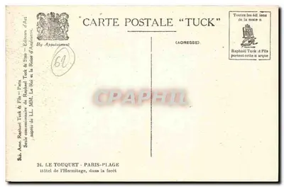 Hotel de l'Hermitage — Le Touquet-Paris-Plage — Edizione Tuck — Verso