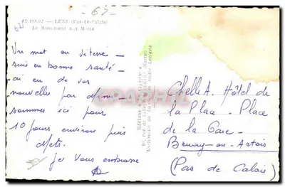 Monumento aos Mortos — Lens (Pas-de-Calais) — Edições La Cigogne — Verso