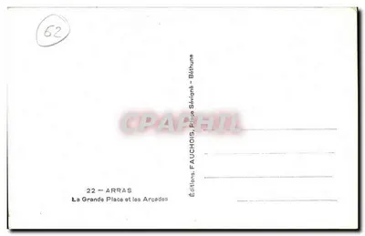 Arras — Wielka Plac i Arkady — Wydawnictwo FAUCHOIS, Béthune — Rewers