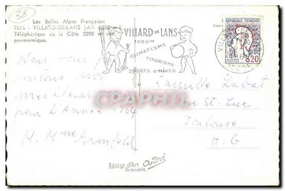 Villard-de-Lans — Teleférico de la Côte 2000 — Edición de Arte André, Grenoble — Reverso