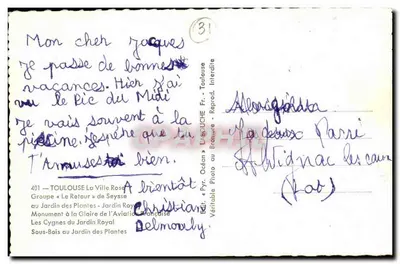 Os jardins de Toulouse — vista panorâmica — editor Christian Delmorely, n°401 — Verso