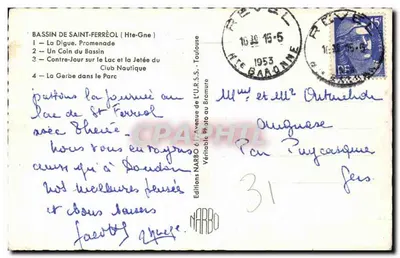 Bassin de St-Terréol — widok panoramiczny i wodospad — Wydawnictwo Narbo — Rewers