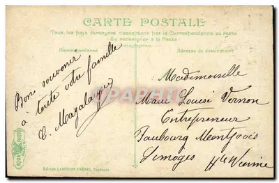 Toulouse - Aleja Lafayette — widok z placu z kawiarnią i tramwajem — Wydawnictwo Labouche Frères, Toulouse — Rewers