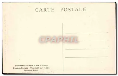 Pont-en-Royans — A Grande-Rua e o Hotel Bonnard — Paul Boyer, foto, Romans, Tél. 4-62 — Verso